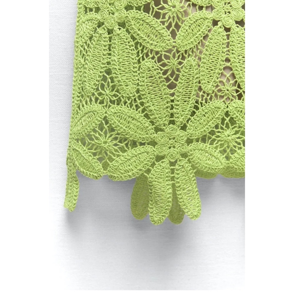 ZARA MACRAMÉ KNIT DRESS LIGHT GREEN - Picture 2 of 6